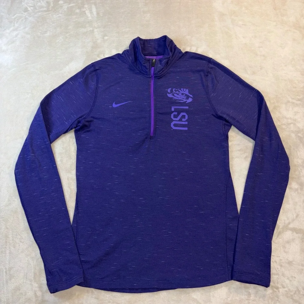 Nike LSU Tigers Womens Purple Dri-FIT Quarter Zip Pullover Shirt Small 34678X